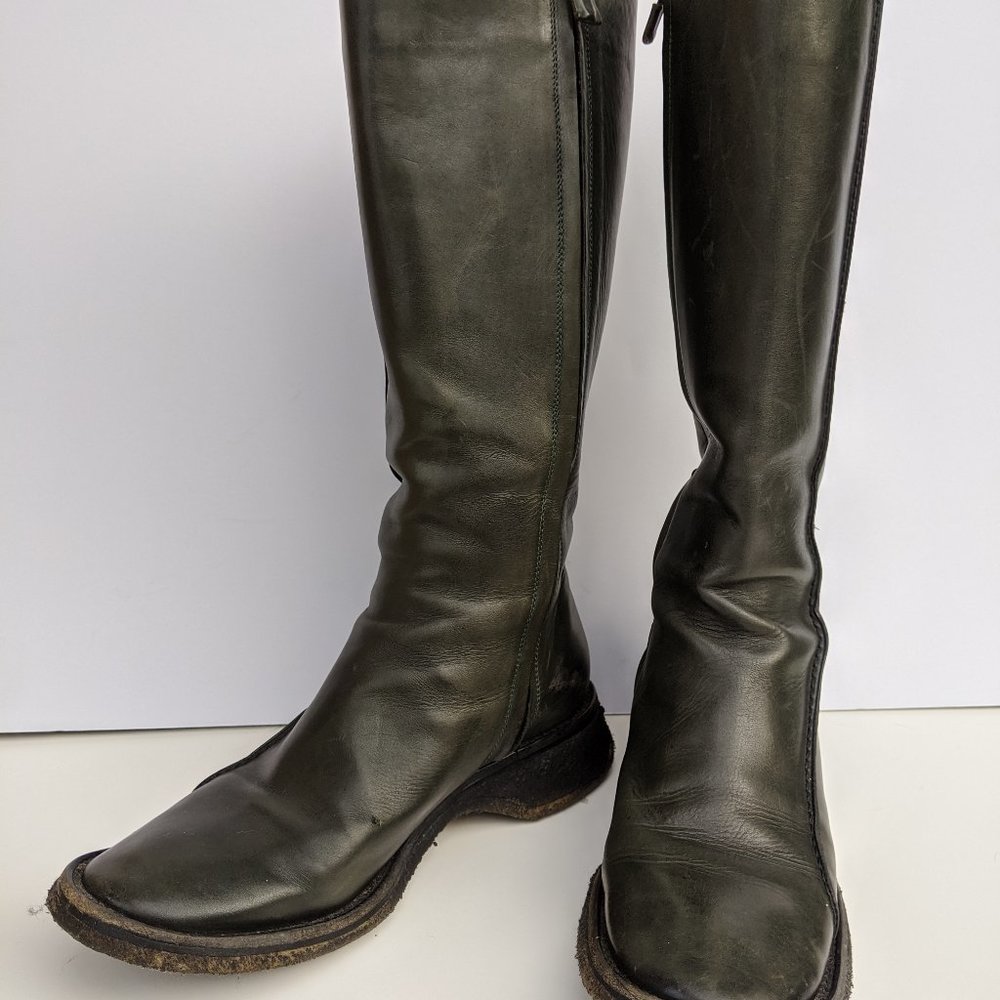Costume National green leather knee high boots